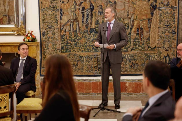 King Felipe VI gives a speech at the luncheon after the annual meeting of the Cervantes Institute Patronage in Aranjuez town, Madrid province, central Spain, 09 December 2025. Annual meeting of the Cervantes Institute Patronage !ACHTUNG: NUR REDAKTIONELLE NUTZUNG!  Copyright: xChemaxMoyax GRAF833 20251209-55018778746_1