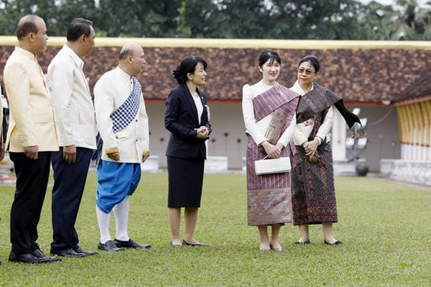 Japan Princess Aiko in Laos Japanese Princess Aiko (2nd from R), in Laotian traditional dress, visits Pha That Luang, or the Great Stupa, in Vientiane on Nov. 18, 2025, during her official trip to Laos.  A14AA0005107998P