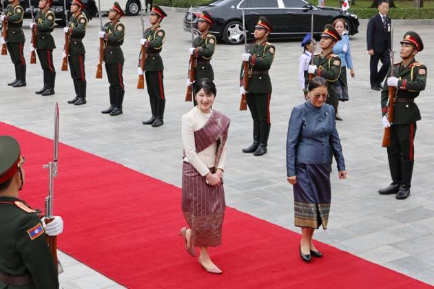Japan Princess Aiko in Laos Japanese Princess Aiko (L), in Laotian traditional dress, is pictured with Lao Vice President Pany Yathotou at the Lao president s office in Vientiane on Nov. 18, 2025, during her official trip to Laos. (Pool photo)  A14AA0005108025P