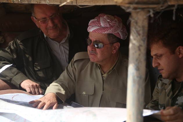 Mosul rescue operation from Daesh MOSOL, IRAQ - AUGUST 14: President of Iraqi Kurdish Regional Government Masoud Barzani (C) leads the operation to retake Iraq s Mosul from the terrorist organization Daesh at Peshmerga side near the Verdek and Gezekan villages in the Hazir region of Mosul, Iraq on August 14, 2016. Ninawa Iraq. Editorial use only. Please get in touch for any other usage.  Copyright: x2025xAnadoluxYunusxKeleÅüx