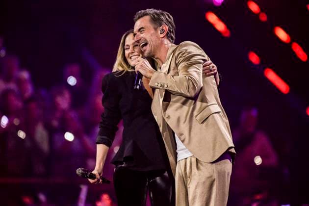 abb: Florian Silbereisen Moderator und Helene Fischer Saengerin auf der Buehne bei der ARD TV LIve Sendung bei den Schlagerchampions 2026 Das Grosse Fest der Besten auf der Buehne im Velodrom am 10.01.2026 in Berlin Berlin Germany