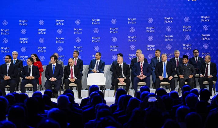 US President Donald Trump attends Board of Peace DAVOS, SWITZERLAND - JANUARY 22: Turkish Foreign Minister Hakan Fidan attends the Board of Peace session held as part of the 56th World Economic Forum (WEF) in Davos, Switzerland on January 22, 2026. Harun Ozalp Anadolu Davos Switzerland. Editorial use only. Please get in touch for any other usage.  Copyright: x2026xAnadoluxHarunxOzalpx
