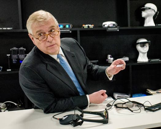 Andrew Mountbatten-Windsor, The Duke of York at WaveOptics, where he opened their new head-offices in Milton Park, Oxfordshire. Prince Andrew toured the facilities and tried their wave guides glasses before unvailing the plake. WaveOptics is one of the world™s leading designer and manufacturer of augmented reality (AR) devices. 29th April 2019 CAP CAM Andre Camara Copyright: xAndrexCamara CapitalxPicturesx