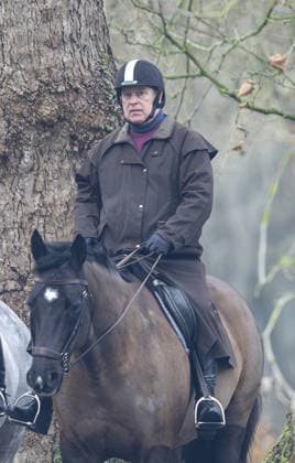Andrew Mountbatten Windsor 02.02.2026. Andrew Mountbatten Windsor rides with a groom in the grounds of Windsor Castle.  Copyright: xDougxSeeburgx NINTCHDBPICT001056027320