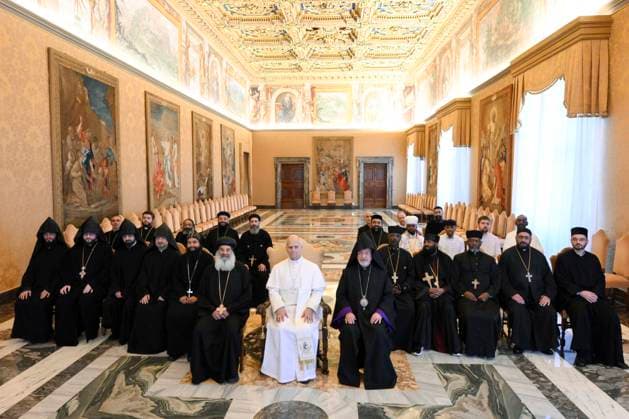ITALY - POPE LEO XIV RECEIVES IN PRIVATE AUDIENCE PRIESTS AND MONK OF THE EASTERN ORTHODOX CHURCHERS AT THE VATICAN - 2026 2 5 Italy, Rome, Vatican, 2026 2 5.Pope Leo XIV receives priests and monks of the Eastern Orthodox Churches in private audience at the Vatican. EDITORIAL USE ONLY - NO BOOKS Copyright: xVATICANxMEDIAx