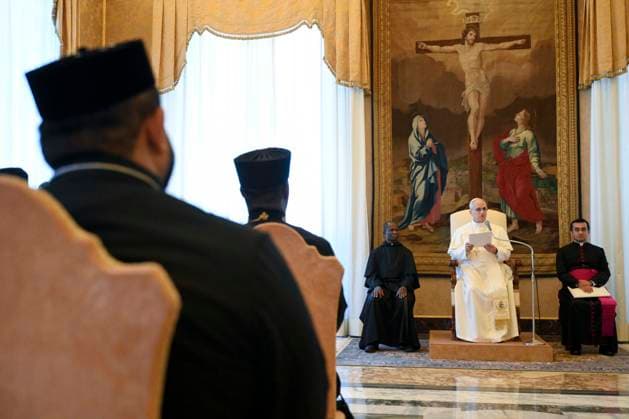 ITALY - POPE LEO XIV RECEIVES IN PRIVATE AUDIENCE PRIESTS AND MONK OF THE EASTERN ORTHODOX CHURCHERS AT THE VATICAN - 2026 2 5 Italy, Rome, Vatican, 2026 2 5.Pope Leo XIV receives priests and monks of the Eastern Orthodox Churches in private audience at the Vatican. EDITORIAL USE ONLY - NO BOOKS Copyright: xVATICANxMEDIAx