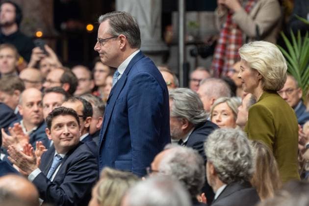 Belgian Prime Minister Bart De Wever and EU President Ursula von der Leyen arrive for the European Industry Summit in Antwerp on Wednesday 11 February 2026.  JONASxROOSENS 162636416