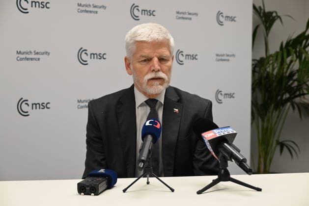 Czech President Petr Pavel speaks with journalists during Munich Security Conference in Munich, Germany, February 14, 2026. (CTKxPhoto JaromirxMrhal) CTKPhotoP2026021406436  CTKPhotoP2026021406436