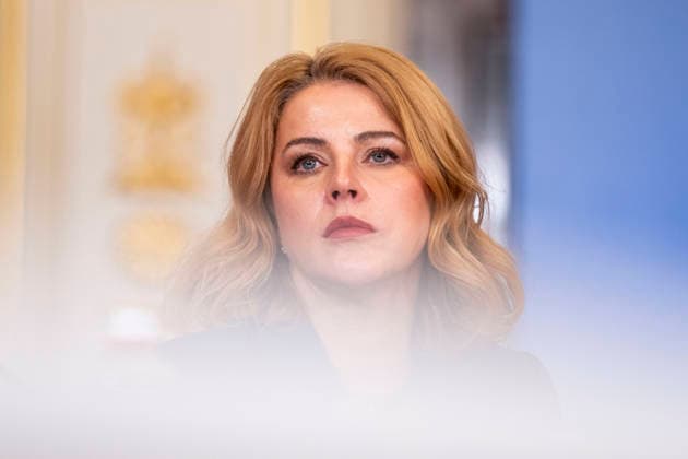 Statsministeren besoker Ukraina Kyiv, Ukraina 20260224. Latvias statsminister Silina Evika under pressekonfranse etter NB8-motet i Mariinskyi palasset. Statsminister Jonas Gahr Store (Ap) besoker Ukraina pa firearsdagen for den russiske invasjonen av Ukraina. Reisen skjer som en del av markeringen av at det er fire ar siden krigen startet. Foto: Javad Parsa NTB Kyiv Ukraina AC8iwGg_BsM EDITORIAL USE ONLY Ref:_BNC_POLAC8iwGg_BsM.jpg Copyright: xJavadxParsax xNTBx