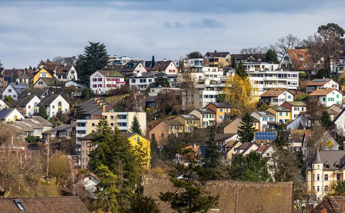 City of Schaffhausen Flurlingen, Switzerland, 1st Mar 2026: View of the Buchthalen district in Schaffhausen, where numerous properties of different types are located. (Photo by Andreas Haas dieBildmanufaktur)