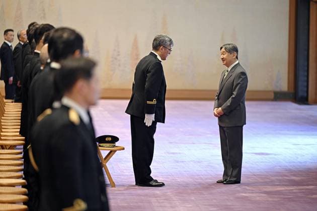 Japan Emperor Naruhito Japanese Emperor Naruhito (R) attends a ceremony for people commended by the justice minister and the Japanese Correctional Association for their years of service, at the Imperial Palace in Tokyo on March 4, 2026. (Pool photo)  A14AA0005350932P