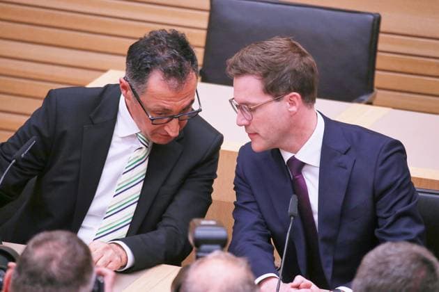 Stuttgart, Baden-Württemberg, Deutschland, 08.03.2026: Landtag: Landtagswahl 2026: Cem Özdemir, Grüne, und Manuel Hagel, CDU, in der Landespressekonferenz am Wahlabend Copyright: xdtsxNachrichtenagenturx dts_109999