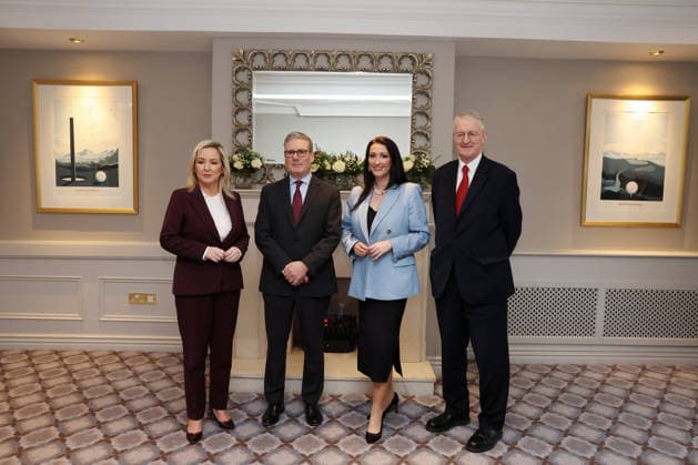 Prime Minister Keir Starmer hosts Bilateral meetings 12 03 2026. Belfast, United Kingdom. Prime Minister Keir Starmer meets Michelle O Neill, First Minister of Northern Ireland and Emma Little-Pengelly, Deputy First Minister of Northern Ireland with Hilary Benn, Secretary of State for Northern Ireland as he hosts Bilateral meetings., Credit:Ben Perry Avalon United Kingdom, Northern Ireland, Belfast, 10 Downing Street  Copyright: xBenxPerryx xAvalonx 1082337074