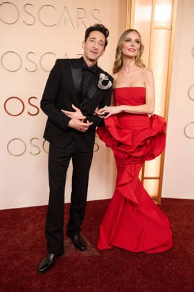 Adrien Brody and Georgina Chapman arrive on the red carpet of the 98th OscarsÂ® at the DolbyÂ® Theatre at Ovation Hollywood on Sunday, March 15, 2026. Los Angeles CA USA  350081482PLX
