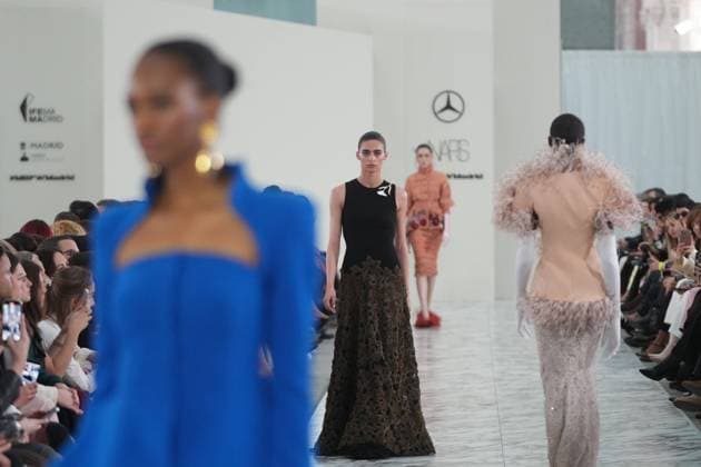 A model wears at collection runway a creation from Claro Couture during Pasarela Cibeles Mercedes-Benz Fashion Week Madrid 2026 in Madrid, on Wednesday , 18 March 2026. Cordon Press