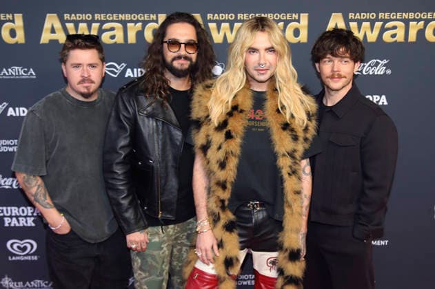 Gustav Schäfer, Tom Kaulitz, Bill Kaulitz und Georg Listing von Tokio Hotel bei der Verleihung des 26. Radio Regenbogen Award 2026 in der Europa-Park Arena. Rust, 10.04.2026