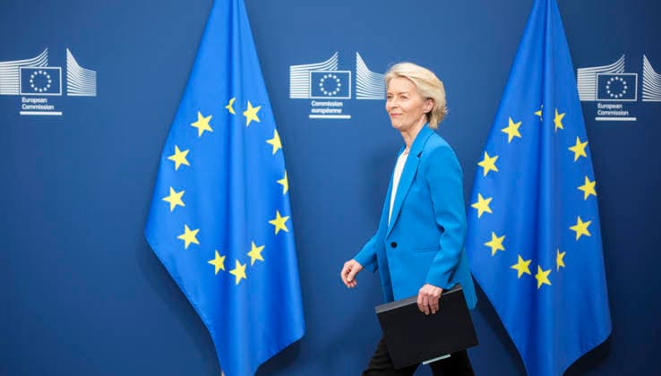 RECORD DATE NOT STATED European Commission President Ursula von der Leyen, April 13, 2026, European Commission President Ursula von der Leyen addressed the media following the Commission™s meeting on Monday, April 13, 2026, at the Berlaymont in Brussels, Belgium. In response to the Middle East crisis, which has driven up the EU™s energy bills by â‚¬22 billion in just 44 days, the European Union is preparing immediate measures to coordinate among member states and support vulnerable households. At the same time, it is accelerating its decarbonization strategy, focusing on renewable and nuclear energy to reduce dependence on fossil fuels and strengthen energy security Brussels Brussel-Wetstraat Brussels-Capital Belgium  Copyright: xThierryxMonassex 459689
