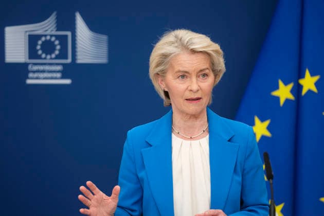 European Commission President Ursula von der Leyen - Brussels European Commission President Ursula von der Leyen addressed the media following the Commission’s meeting on Monday, April 13, 2026, at the Berlaymont in Brussels, Belgium. In response to the Middle East crisis, which has driven up the EU’s energy bills by Ä22 billion in just 44 days, the European Union is preparing immediate measures to coordinate among member states and support vulnerable households. At the same time, it is accelerating its decarbonization strategy, focusing on renewable and nuclear energy to reduce dependence on fossil fuels and strengthen energy security - Photo by Monasse T ANDBZ ABACAPRESS.COM Brussels Brussels-Capital Belgium  Copyright: xMonassexThierry ANDBZ ABACAx