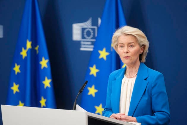 European Commission President Ursula von der Leyen - Brussels European Commission President Ursula von der Leyen addressed the media following the Commission’s meeting on Monday, April 13, 2026, at the Berlaymont in Brussels, Belgium. In response to the Middle East crisis, which has driven up the EU’s energy bills by Ä22 billion in just 44 days, the European Union is preparing immediate measures to coordinate among member states and support vulnerable households. At the same time, it is accelerating its decarbonization strategy, focusing on renewable and nuclear energy to reduce dependence on fossil fuels and strengthen energy security - Photo by Monasse T ANDBZ ABACAPRESS.COM Brussels Brussels-Capital Belgium  Copyright: xMonassexThierry ANDBZ ABACAx