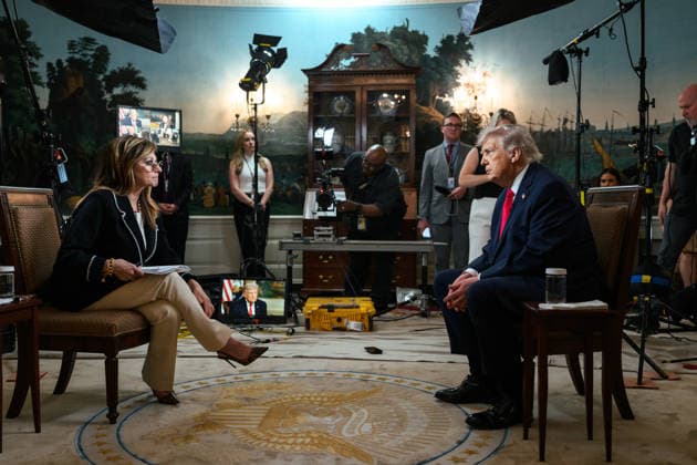 Donald Trump Fox Interview President Donald J. Trump participates in an interview with Fox™s Maria Bartiromo, Tuesday, April 14, 2026, in the Diplomatic Reception Room at the White House., Credit:Joyce N. Boghosian Avalon  Copyright: xJoycexN.xBoghosianx xAvalonx 1092324218