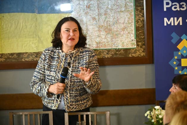 Ambassador of the European Union to Ukraine Katarina Mathernova participates in the Women for a Stronger Ukraine informal breakfast in Kyiv, Ukraine, April 21, 2026. The event brought together 25 Ukrainian women leaders from across sectors for an open discussion on the country’s present and future. (Photo by Yevhen Kotenko Ukrinform) Women for a Stronger Ukraine informal breakfast with EU Ambassador Katarina Mathernova  Copyright: xEVGEN_KOTENKOx