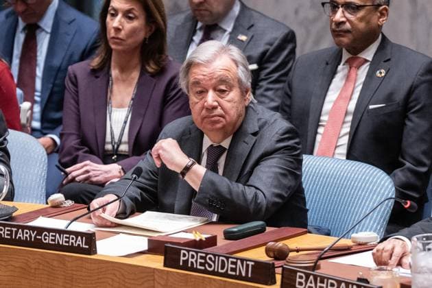 April 27, 2026, Bronx, New York, USA: Secretary-General Antonio Guterres participates Security Council meeting on Maritime Security at UN Headquarters in New York, NY on April 27, 2026 as Iran closed down Strait of Hormuz following conflict with USA and Israel. About 20% of world supply of oil going to markets through the strait. Bronx USA - ZUMAr339 20260427_znp_r339_017 Copyright: xLevxRadinx
