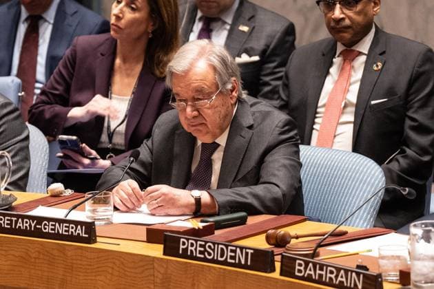 April 27, 2026, Bronx, New York, USA: Secretary-General Antonio Guterres participates Security Council meeting on Maritime Security at UN Headquarters in New York, NY on April 27, 2026 as Iran closed down Strait of Hormuz following conflict with USA and Israel. About 20% of world supply of oil going to markets through the strait. Bronx USA - ZUMAr339 20260427_znp_r339_023 Copyright: xLevxRadinx