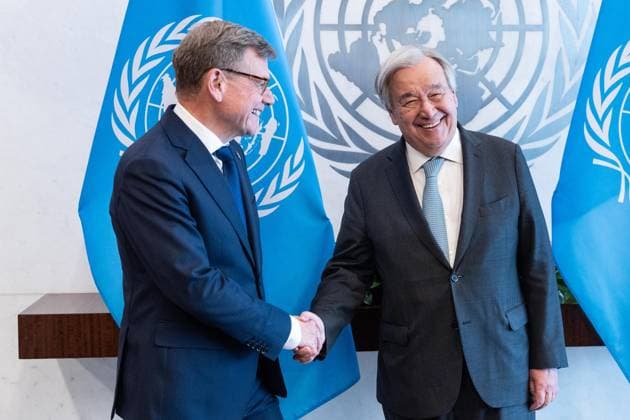 April 28, 2026, Bronx, New York, USA: Secretary-General Antonio Guterres meets with Johann Wadephul, Federal Minister for Foreign Affairs of Germany at UN Headquarters in New York, NY on April 28, 2026. Bronx USA - ZUMAr339 20260428_znp_r339_081 Copyright: xLevxRadinx