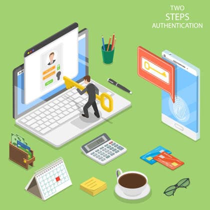 Flat-Design für die Multi-Faktor-Authentifizierung. Flat isometric concept of two steps verification, multi factor authentication. (License=RF) Copyright: xZoonar.com AnastasiiaxTorianykx 24974967