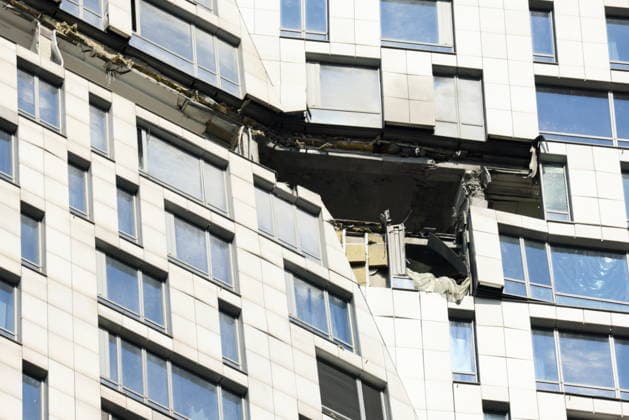RUSSIA, MOSCOW - MAY 4, 2026: A view of an apartment building in western Moscow damaged by drone fragments. Pavel Seleznev TASS  92015837