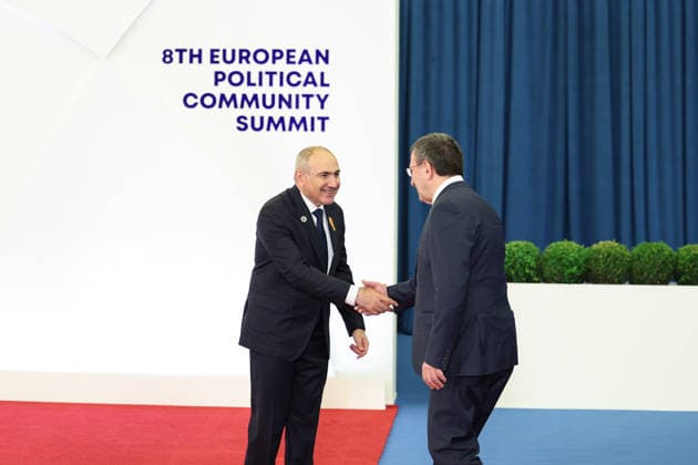 8th European Political Community Summit in Armenia YEREVAN, ARMENIA - MAY 4: Armenian Prime Minister Nikol Pashinyan welcomes the Turkish Vice President Cevdet Yillmaz during the opening ceremony of the 8th European Political Community Summit in Yerevan, Armenia, on May 4, 2026. Ahmet Okur Anadolu Yerevan Armenia. Editorial use only. Please get in touch for any other usage.  Copyright: x2026xAnadoluxAhmetxOkurx