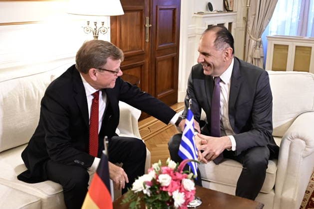 German Foreign Minister Wadephul visits Athens -Greek Foreign Minister Giorgos Gerapetritis (R) talks with the Foreign Minister of Germany Johann Wadephul (L) in Athens, Greece, 04 May 2026. IMAGO ONE INCH PRODUCTIONS ATHENS Greece Copyright: xOnexInchxProductionsx 6958186