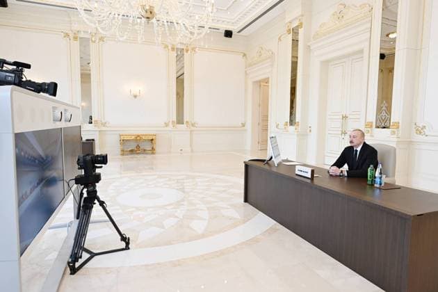 Azerbaijani President Ilham Aliyev BAKU, AZERBAIJAN - MAY 04: (----EDITORIAL USE ONLY MANDATORY CREDIT - AZERBAIJANI PRESIDENCY HANDOUT - NO MARKETING NO ADVERTISING CAMPAIGNS - DISTRIBUTED AS A SERVICE TO CLIENTS----) Azerbaijani President Ilham Aliyev attends the 8th European Political Community (EPC) Summit held in Yerevan, the capital of Armenia, via video link and delivers a speech from Baku, Azerbaijan on May 04, 2026. Azerbaijan Presidency Anadolu Baku Azerbaijan. Editorial use only. Please get in touch for any other usage.  Copyright: x2026xAnadoluxAzerbaijanxPresidencyx