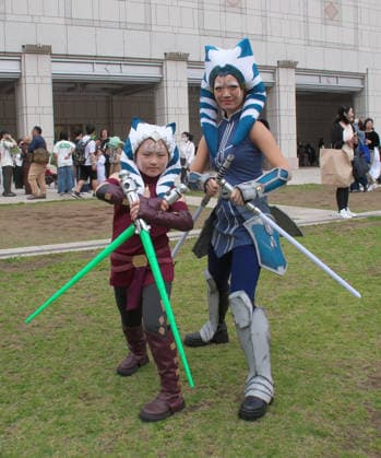A Star Wars fan dressed pose for camera during the event Star Wars Day in Yokohama, Kanagawa-Prefecture, Japan on Sunday, May 4, 2026.  TKP2026050413 KEIZOxMORI