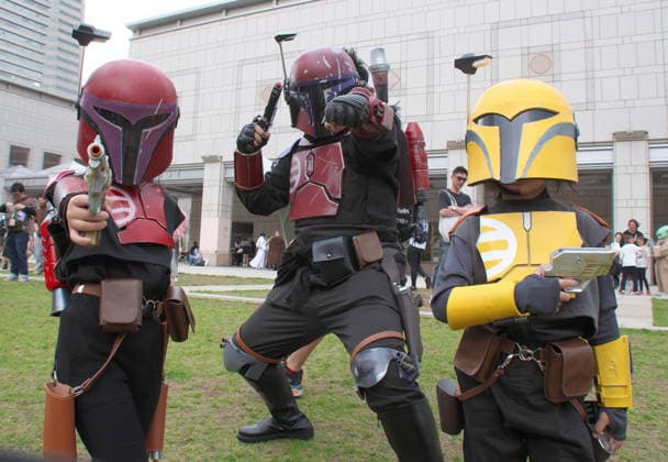 A Star Wars fan dressed pose for camera during the event Star Wars Day in Yokohama, Kanagawa-Prefecture, Japan on Sunday, May 4, 2026.  TKP2026050414 KEIZOxMORI