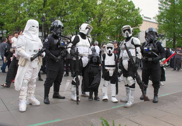 A Star Wars fan dressed pose for camera during the event Star Wars Day in Yokohama, Kanagawa-Prefecture, Japan on Sunday, May 4, 2026.  TKP2026050415 KEIZOxMORI