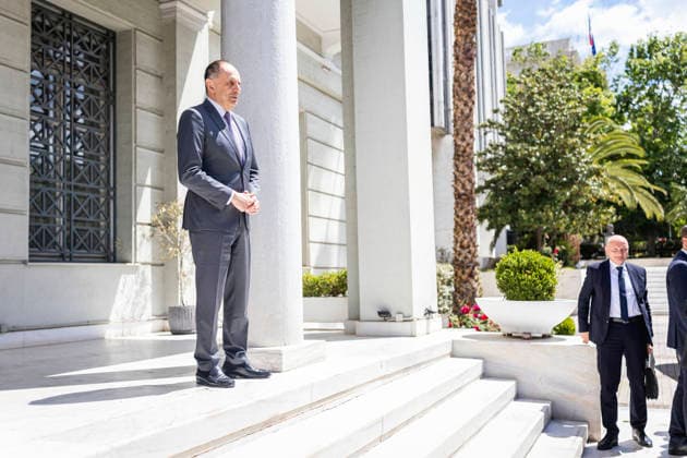Giorgos Gerapetritis, Aussenminister von Griechenland, aufgenommen im Rahmen eines Treffens mit dem deutschen Aussenminister in Athen, 04.05.2026. Fotografiert im Auftrag des Auswaertigen Amtes Athen Griechenland Copyright: xJulianexSonntag AAx