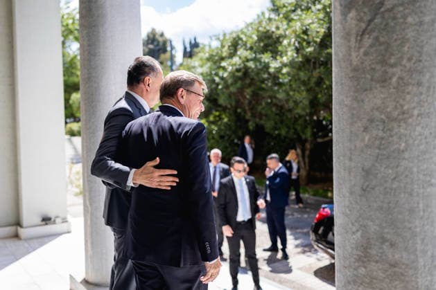 (R-L) Johann Wadephul (CDU), Bundesaussenminister, und Giorgos Gerapetritis, Aussenminister von Griechenland, aufgenommen im Rahmen eines Treffens in Athen, 04.05.2026. Fotografiert im Auftrag des Auswaertigen Amtes Athen Griechenland Copyright: xJulianexSonntag AAx