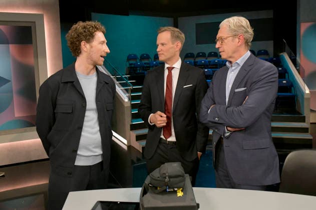 Louis Klamroth, Hendrik Streeck und Andreas Gassen in der ARD-Talkshow hart aber fair im Studio Adlershof. Berlin, 05.04.2026