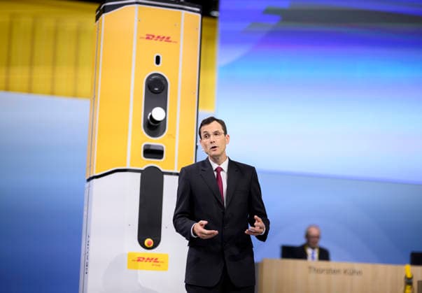 Tobias Meyer (CEO, Vorstandsvorsitzender) bei seiner Rede. Ordentliche Hauptversammlung der Deutsche Post AG, am 05.05.2026 in Bonn Deutschland. @ World Conference Center