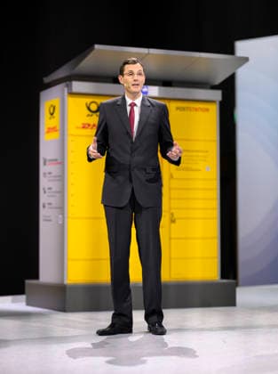 Tobias Meyer (CEO, Vorstandsvorsitzender) bei seiner Rede. Ordentliche Hauptversammlung der Deutsche Post AG, am 05.05.2026 in Bonn Deutschland. @ World Conference Center