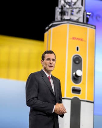 Tobias Meyer (CEO, Vorstandsvorsitzender) bei seiner Rede. Ordentliche Hauptversammlung der Deutsche Post AG, am 05.05.2026 in Bonn Deutschland. @ World Conference Center