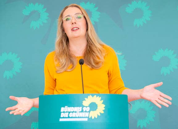 Katharina Dröge EUR, Deutschland, Berlin, 05.05.2026: Pressestatement von Katharina Dröge Vorsitzende der Bundestagsfraktion B90 Die Grünen vor der Fraktionssitzung im Deutschen Bundestag.