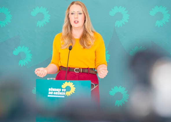 Katharina Dröge EUR, Deutschland, Berlin, 05.05.2026: Pressestatement von Katharina Dröge Vorsitzende der Bundestagsfraktion B90 Die Grünen vor der Fraktionssitzung im Deutschen Bundestag.
