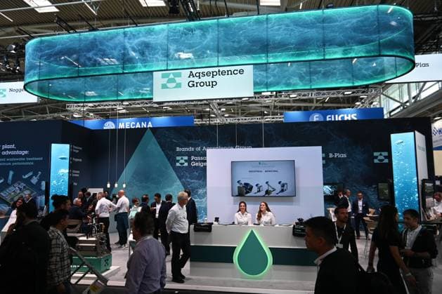 Die IFAT Munich 2026 ist die weltweit führende Fachmesse für Wasser-, Abwasser-, Abfall- und Rohstoffwirtschaft. Die Messe findet alle zwei Jahre auf dem Messegelände in München - Riem statt. Foto: Messestand der Aqseptence Group GmbH