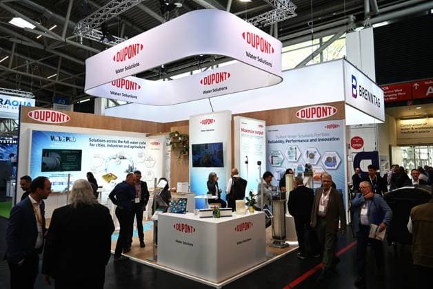 Die IFAT Munich 2026 ist die weltweit führende Fachmesse für Wasser-, Abwasser-, Abfall- und Rohstoffwirtschaft. Die Messe findet alle zwei Jahre auf dem Messegelände in München - Riem statt. Foto: Messestand DuPont Water Solutions, see Speciality Eletronic Materials Switzerland GmbH