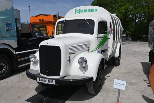 Die IFAT Munich 2026 ist die weltweit führende Fachmesse für Wasser-, Abwasser-, Abfall- und Rohstoffwirtschaft. Die Messe findet alle zwei Jahre auf dem Messegelände in München - Riem statt. Foto: Nehlsen Oldtimer Mercedes-Benz LKW, Baujahr 1953, mit Faun-Aufbau