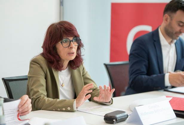 Jahrespressekonferenz 2026 des Sparkassenverbandes Saar am Dienstag (05.05.2026) in Saarbrücken. Im Bild: Cornelia Hoffmann-Bethscheider, die Präsidentin des Sparkassenverbandes Saar.
