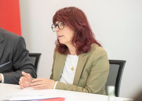 Jahrespressekonferenz 2026 des Sparkassenverbandes Saar am Dienstag (05.05.2026) in Saarbrücken. Im Bild: Cornelia Hoffmann-Bethscheider, die Präsidentin des Sparkassenverbandes Saar.