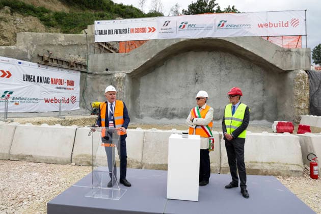 Breakthrough Achieved at Rocchetta Tunnel on Naples Bari Line The breakthrough of the final tunnel face in the Rocchetta Tunnel on the Apice Hirpinia section of the new Naples Bari high-speed and high-capacity line in Apice, Benevento on March, 5 2026. ABP16578 Copyright: xAntonioxBalascox